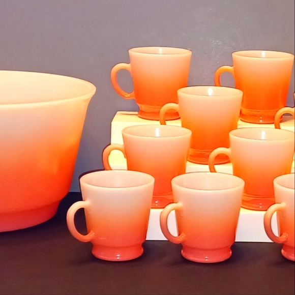 Rare!!! VHTF Vintage Mid-Century Hazel-Atlas Flamingo 13-Piece Punch Set - Picture 8 of 16